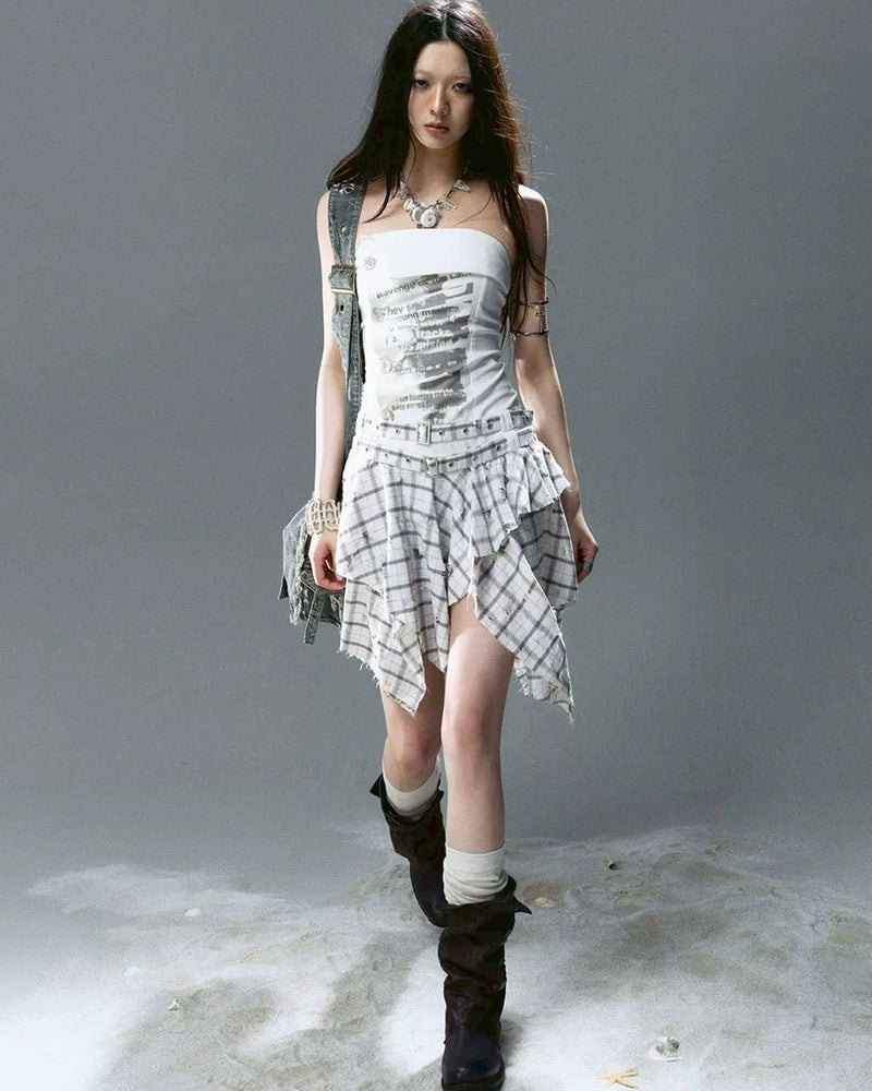 【Cest Nous】Plaid Bustier Dress / 【セヌー】グラフィックビスチェチェックワンピース