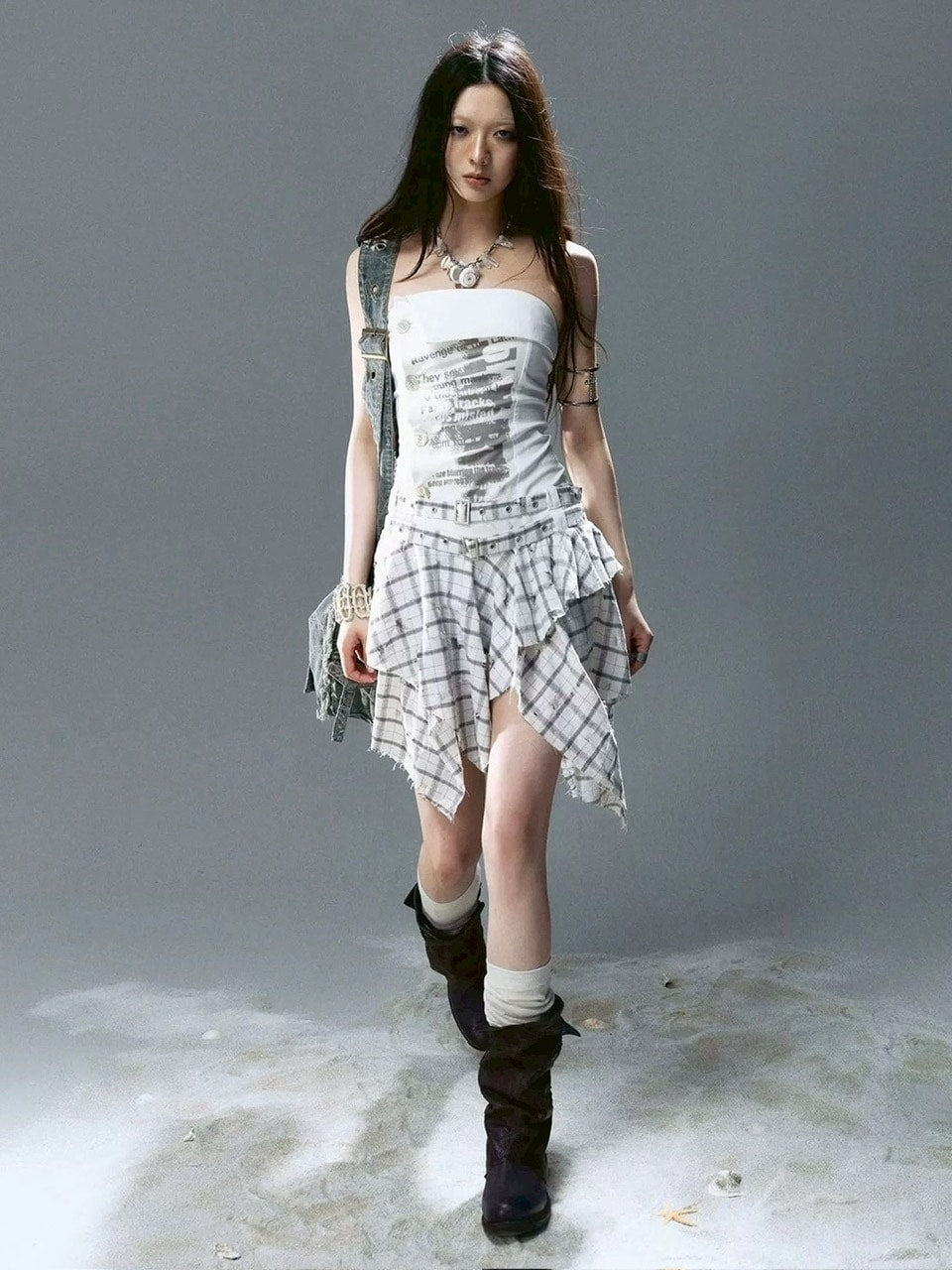 【Cest Nous】Plaid Bustier Dress / 【セヌー】グラフィックビスチェチェックワンピース