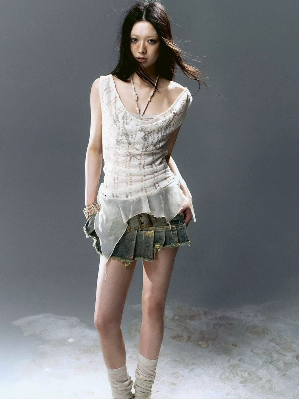 【Cest Nous】Beaded Top / 【セヌー】レイヤードフリルタンクトップ