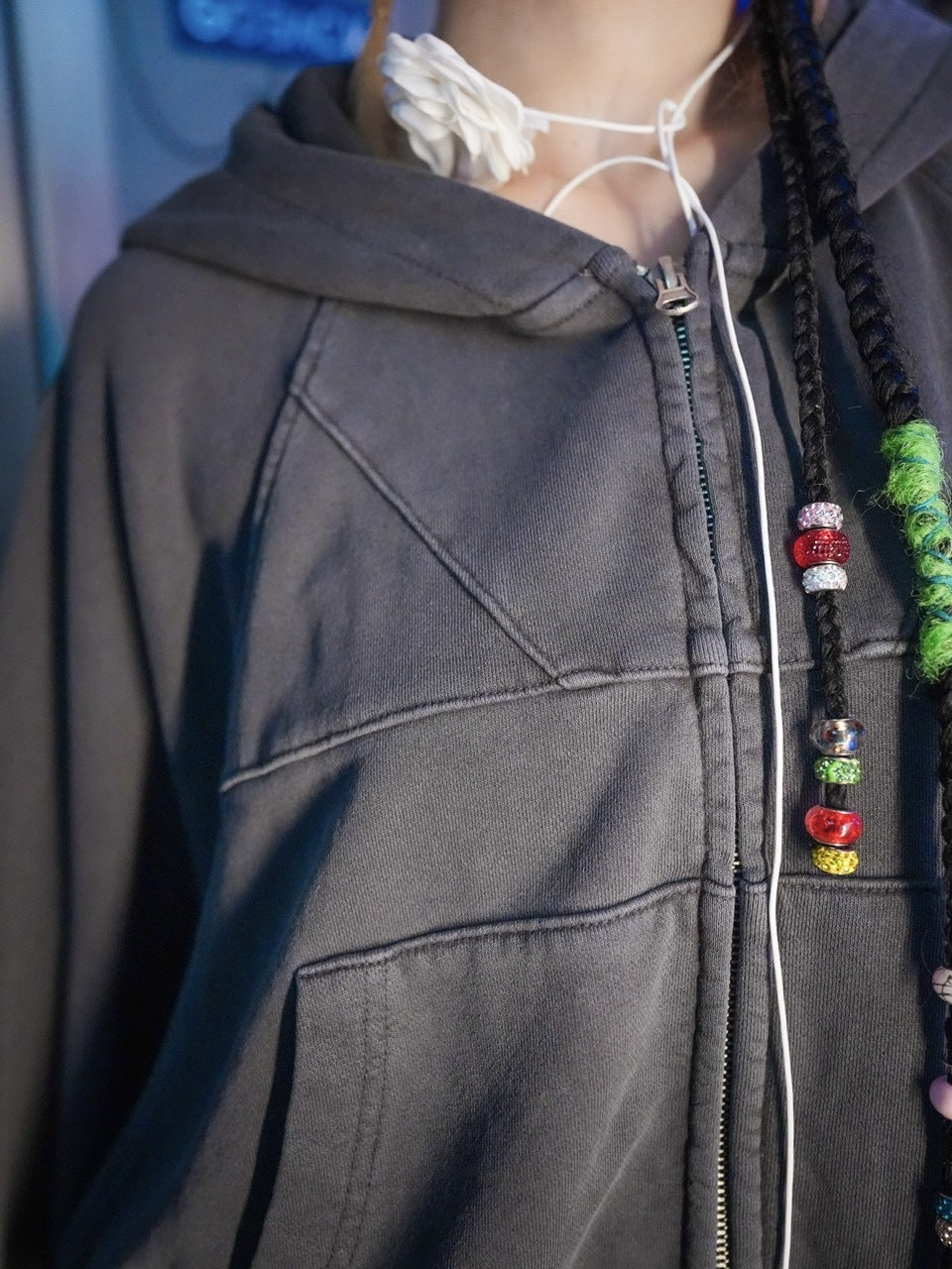 【NMTXU】rhinestone design zip parka / 【エヌエムティーエックスユー】ラインストーンデザインダブルジップパーカー