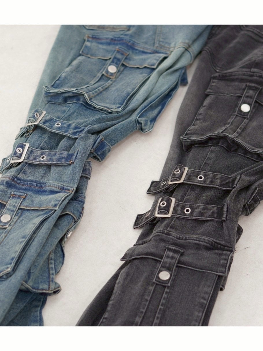 【NMTXU】flare cargo denim pants / 【エヌエムティーエックスユー】ウォッシュドフレアカーゴデニムパンツ