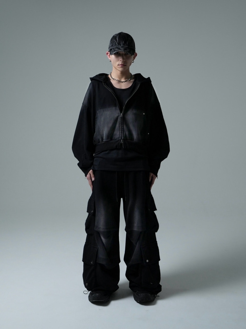 CHIKASHITSU PLUS HIGH】4 pocket dirty wash sweat cargo pants (wash