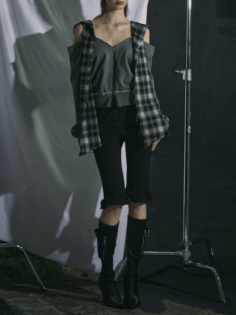 【GATELESS】OFF-SHOULDER ZIP SWEAT / 【ゲートレス】オフショルダージップスウェット