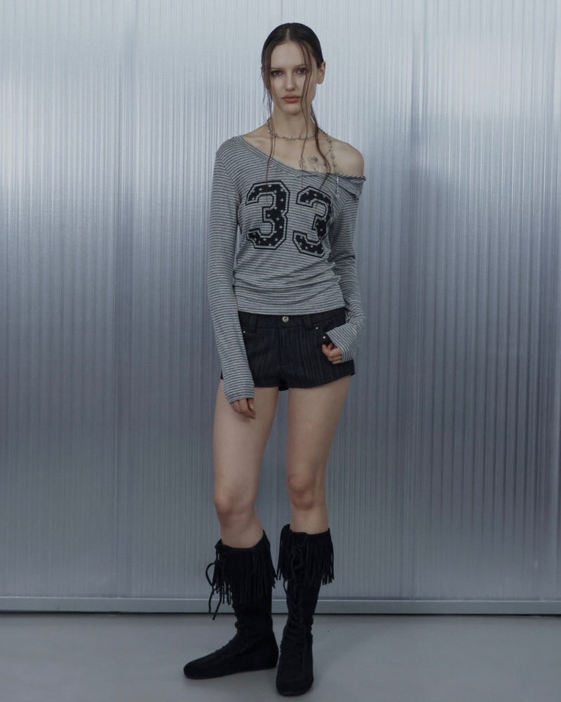 【SETUP‐EXE】STRIPED STUDDED SHORT PANTS / 【セットアップエグゼ】ストライプスタッヅショートパンツ