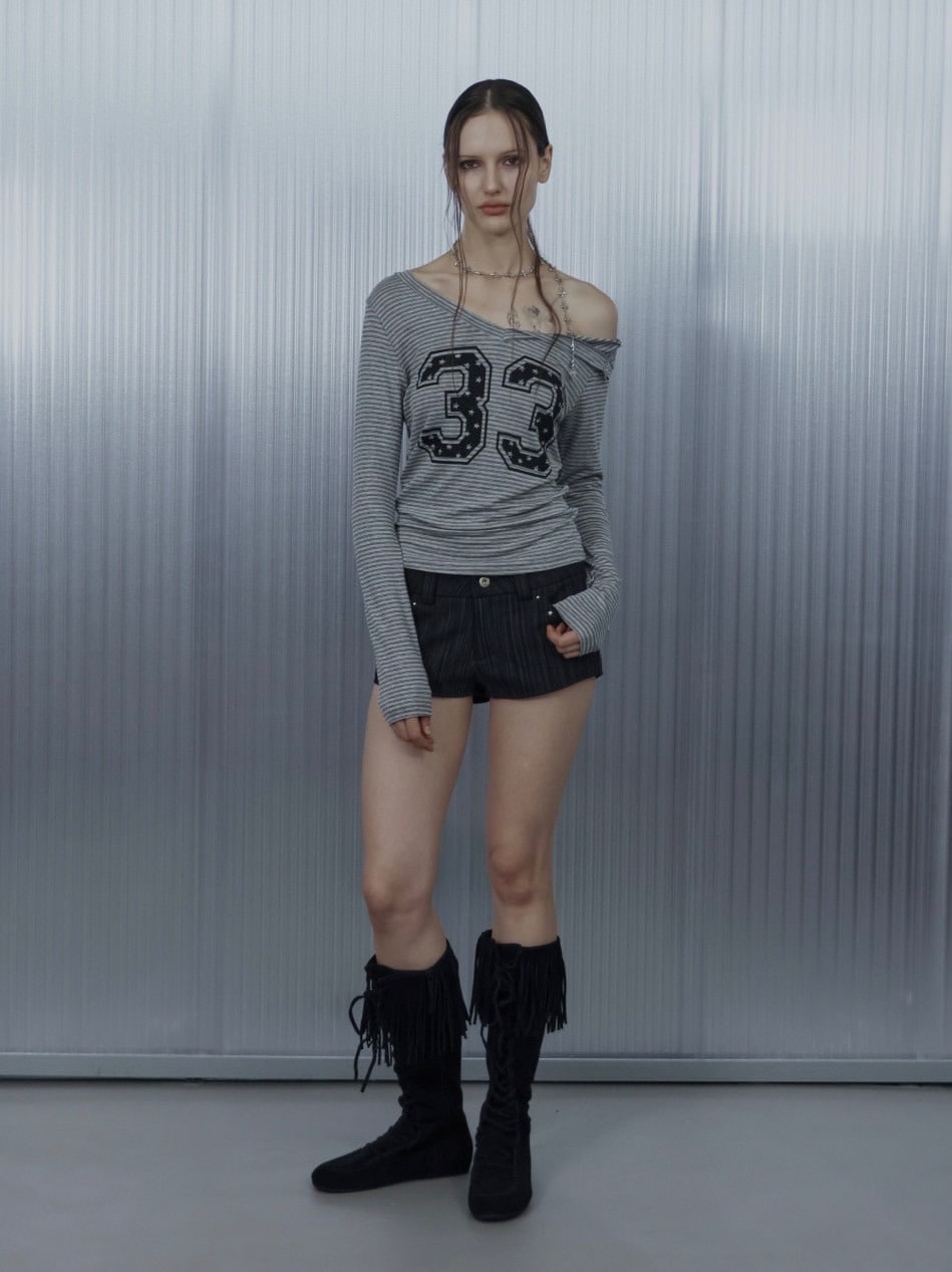 【SETUP‐EXE】STRIPED STUDDED SHORT PANTS / 【セットアップエグゼ】ストライプスタッヅショートパンツ