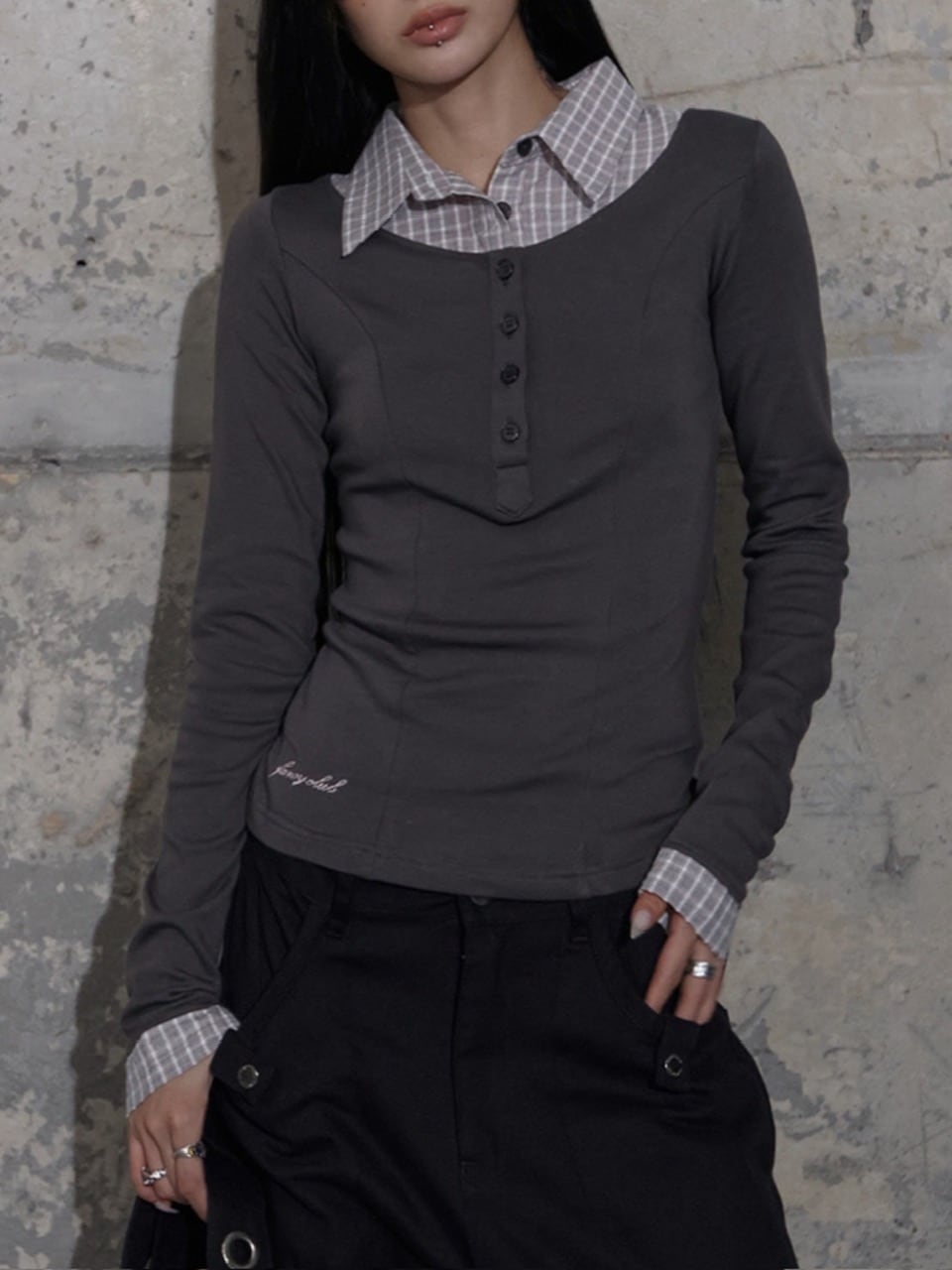 【FANCY CLUB】SHIRT LAYERED LONG SLEEVE / 【ファンシークラブ】シャツレイヤード長袖Ｔシャツ