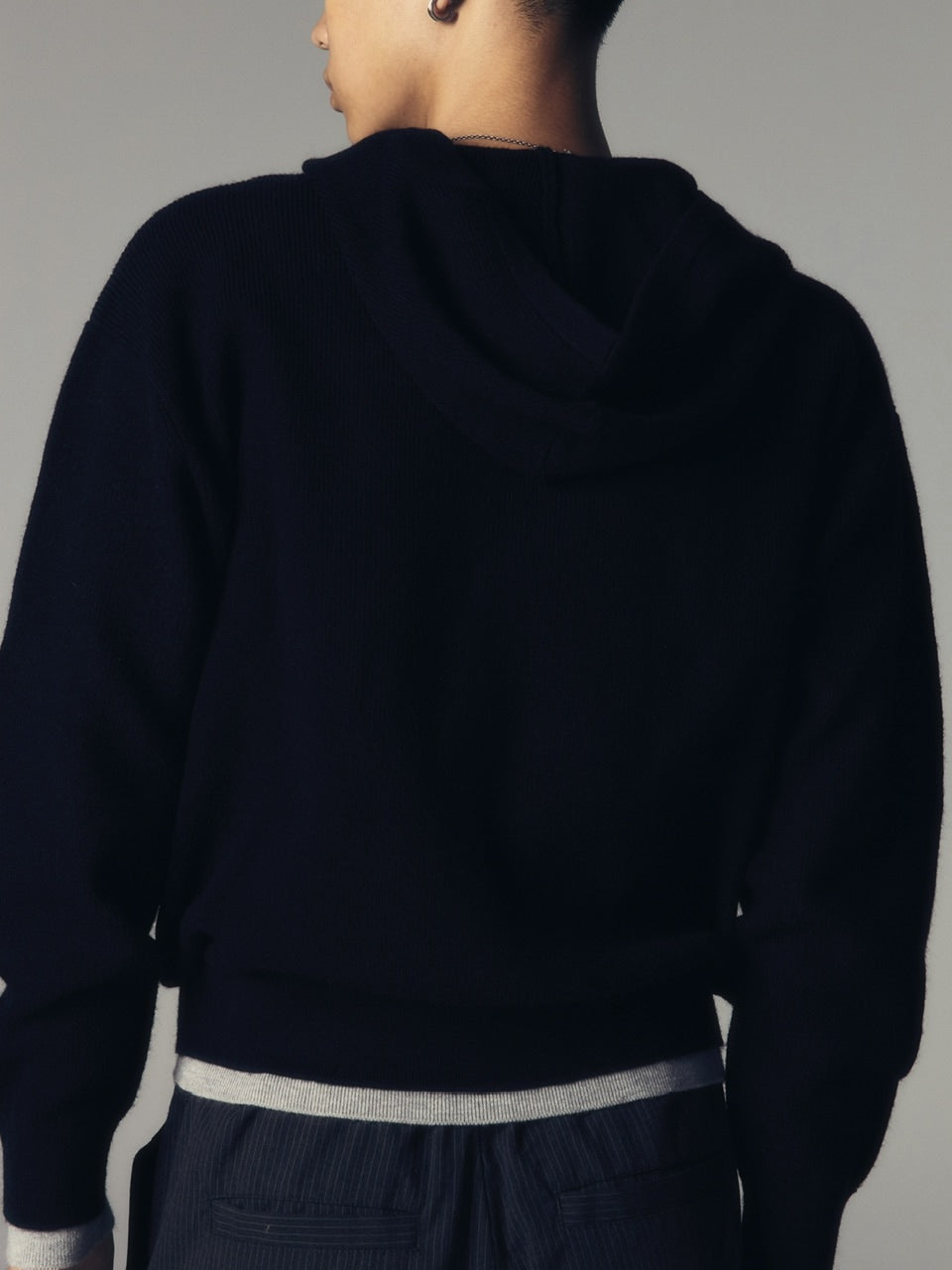 【CS】layered knit zip hoodie (black) / 【シーエス】レイヤードニットジップフーディー