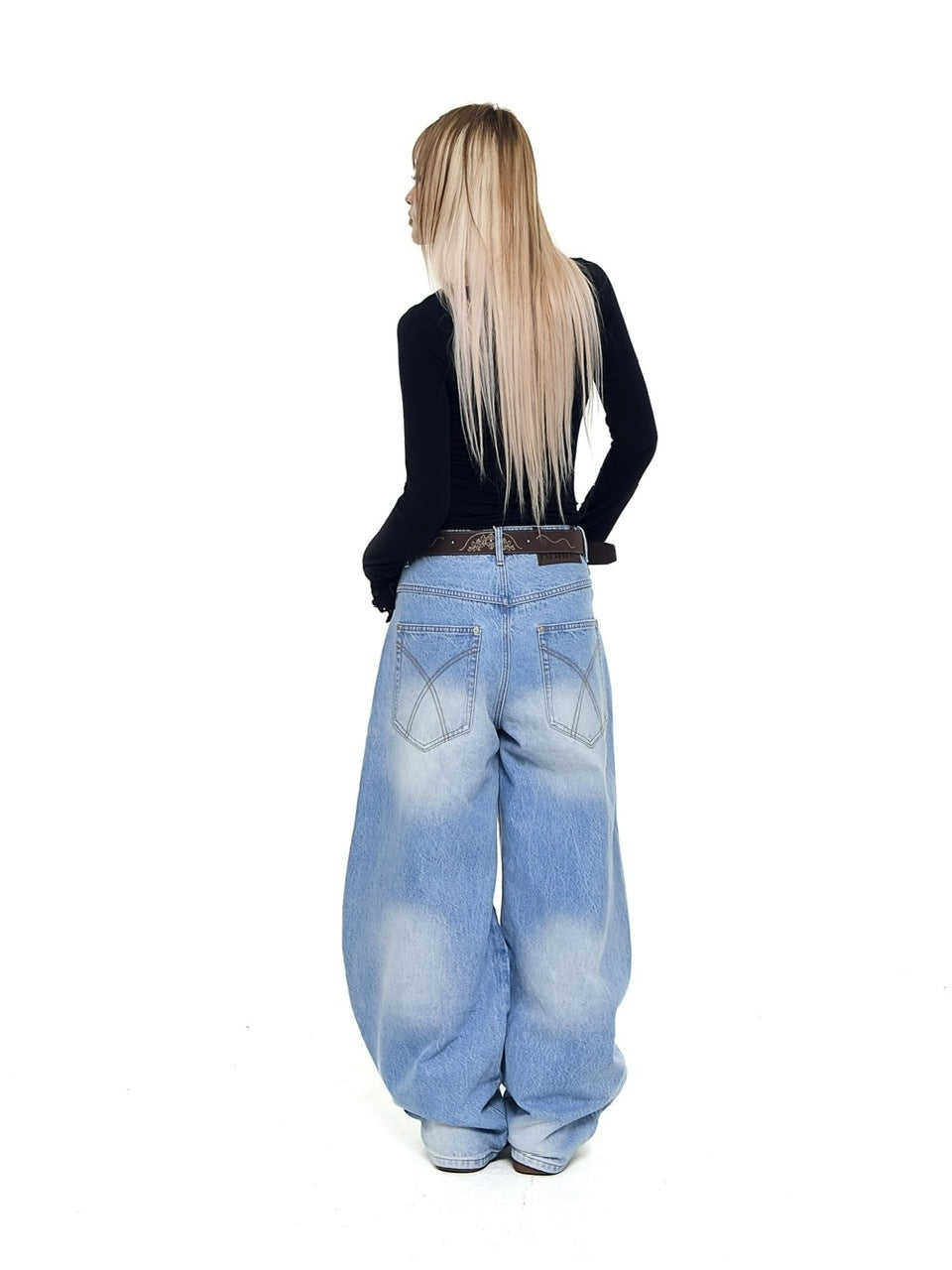 【AAKAM】Side Rhinestone Denim Pants