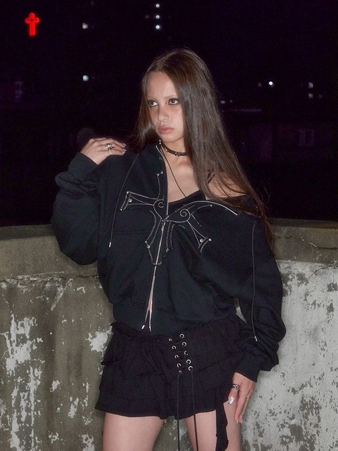 【NOT KNOWING】Gothic Cross Hood Zip Up / 【ノットノーイング】ゴシッククロスフードパーカー