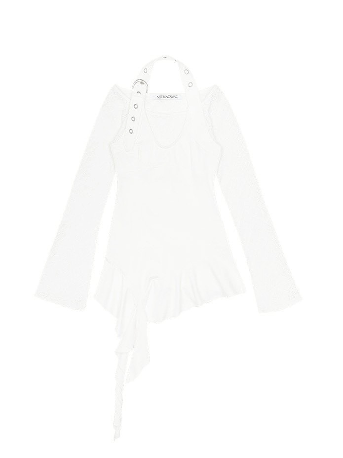 【NOT KNOWING】Belted Halter Ruffle Top / 【ノットノーイング】ベルトホルターラッフル長袖Ｔシャツ