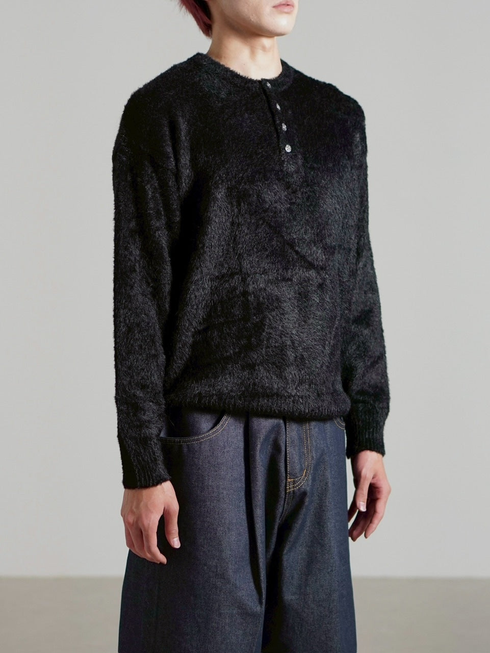 受注制【Chikashitsu +】henry neck hairy knit / 【チカシツプラス】ヘンリーネックヘアリー長袖ニット (5color)