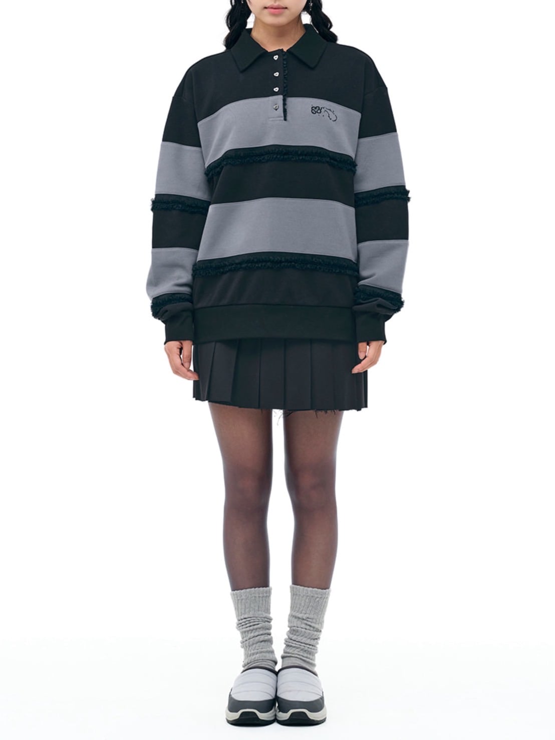 【TUOMIO】RUFFLE POLO TOP / 【トゥオミオ】ラッフル長袖ポロシャツ