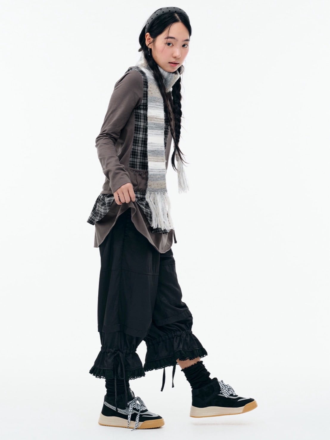 【TUOMIO】CHECK MIXED JERSEY DRESS / 【トゥオミオ】チェックミックスジャージワンピース