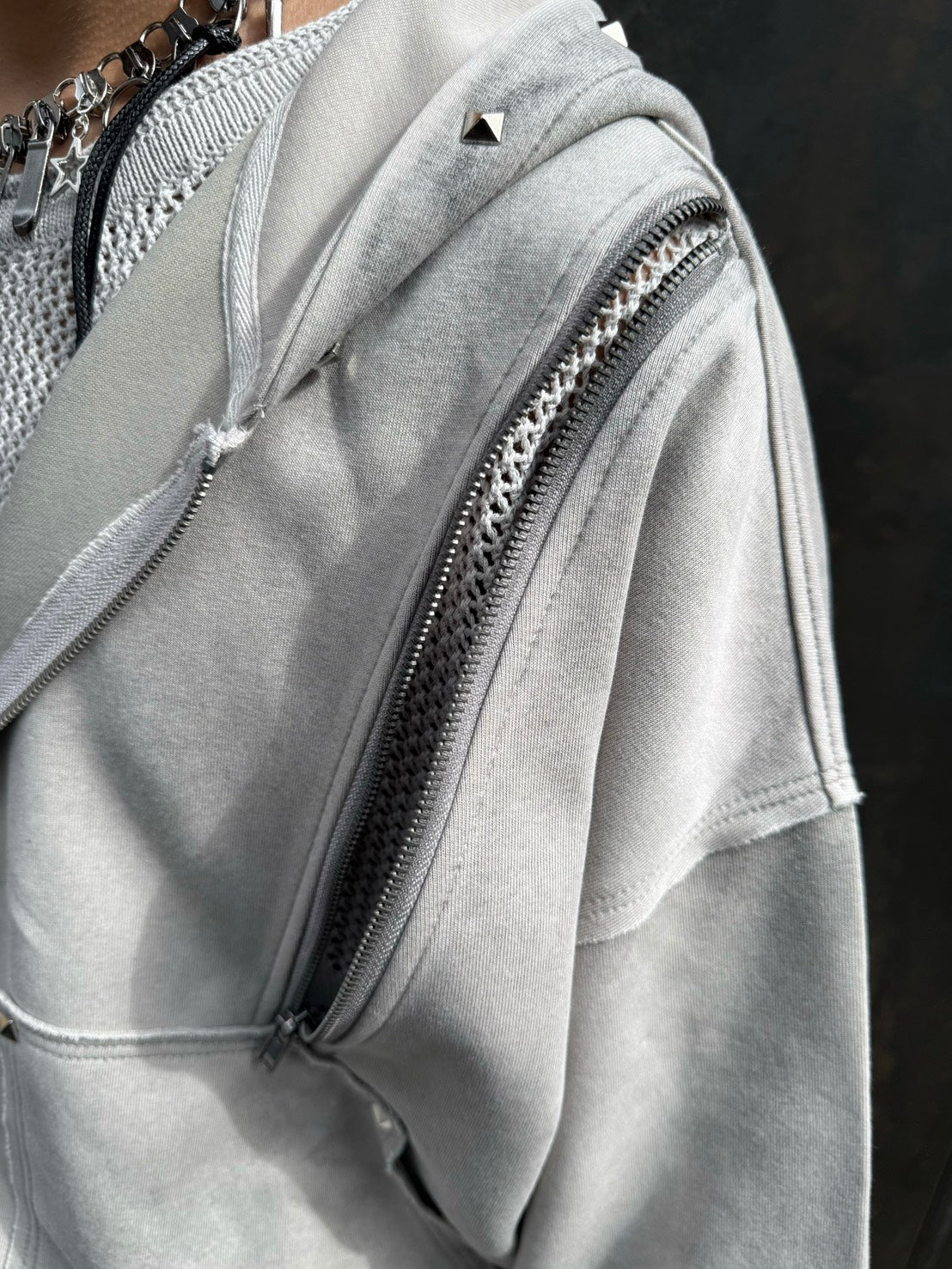 Never mind the XU】studs washing zip up hoodie / 【ネバーマインド