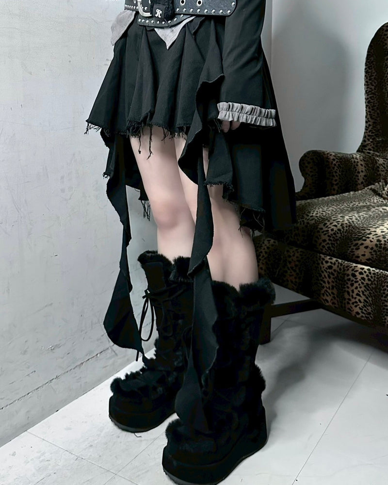 ブラウン、ブラック写真なし受注制【Never mind the XU】asymmetry skirt (3color)