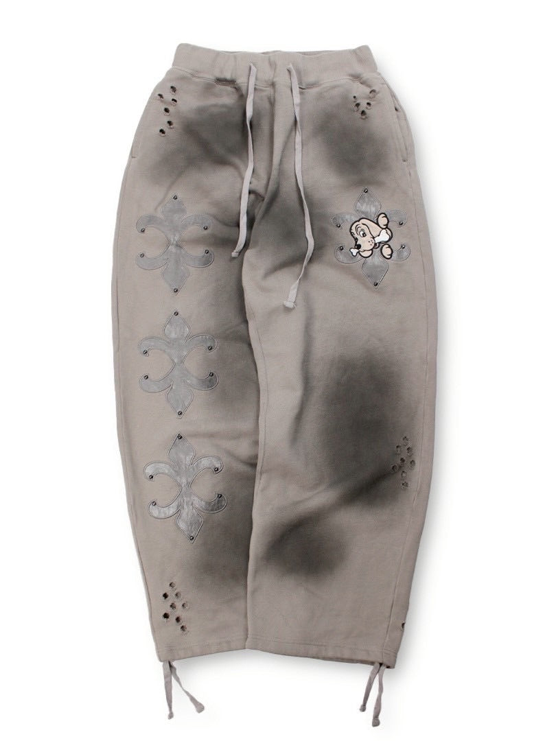 【GALFY】ぼろぼろロゴ百合の紋スウェットパンツ