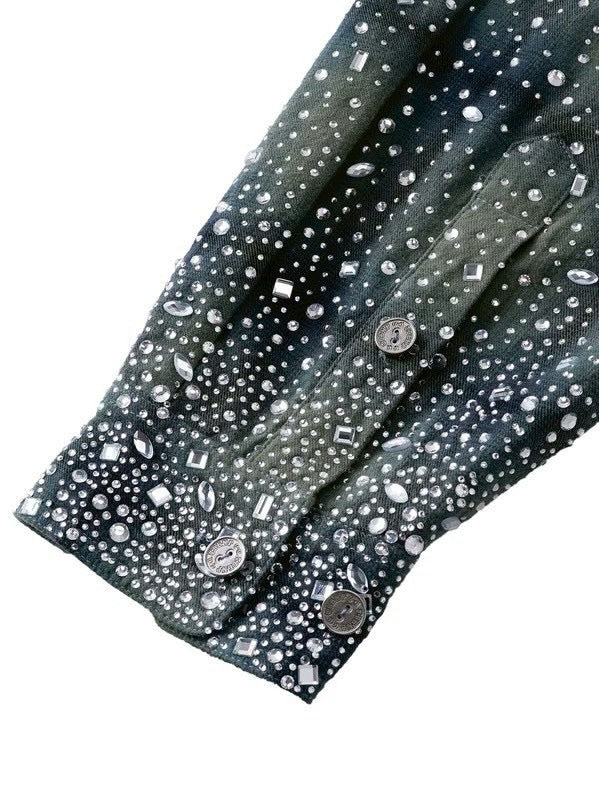 【The Boy Has No Patience】Saint Irregular Hot Diamond Plaid Shirt / 【ザボーイハズノーペーシェンス】ラインストーングラデーション長袖チェックシャツ