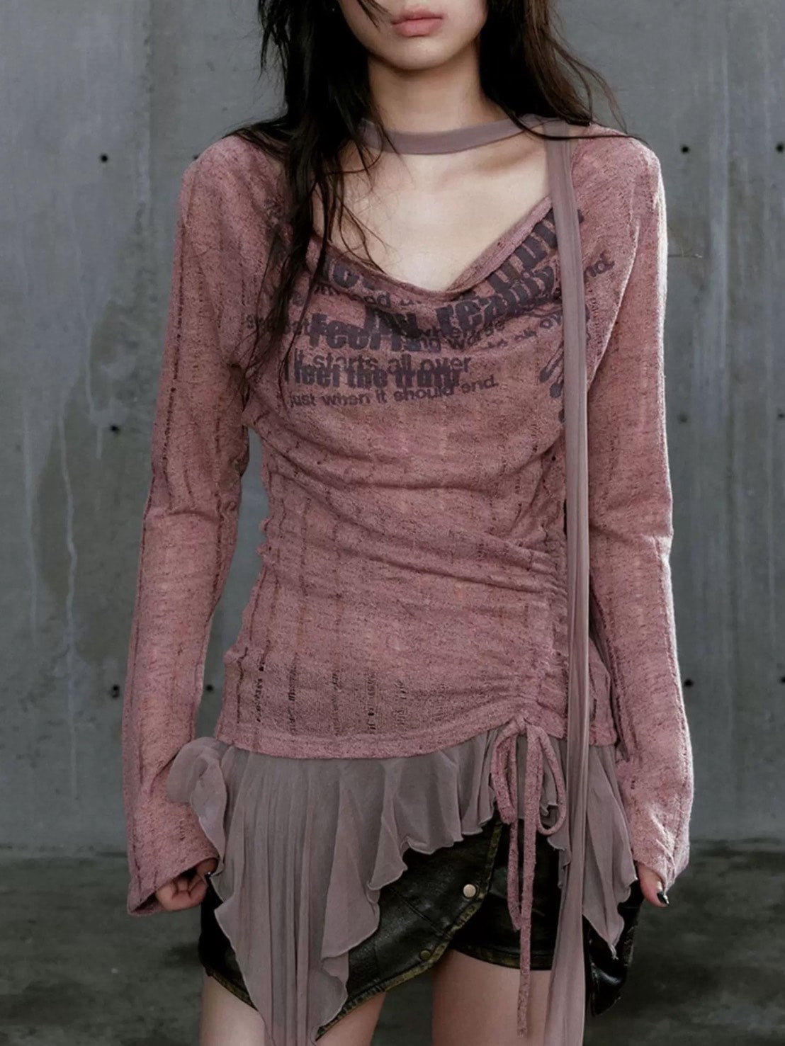 【Cest Nous】Dropped Neckline Graffiti Top