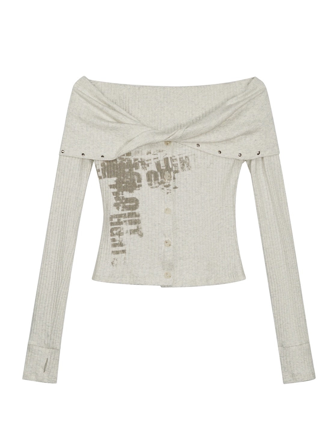 【Cest Nous】Off Shoulder Print Top / 【セヌー】オフショルダープリント長袖トップス