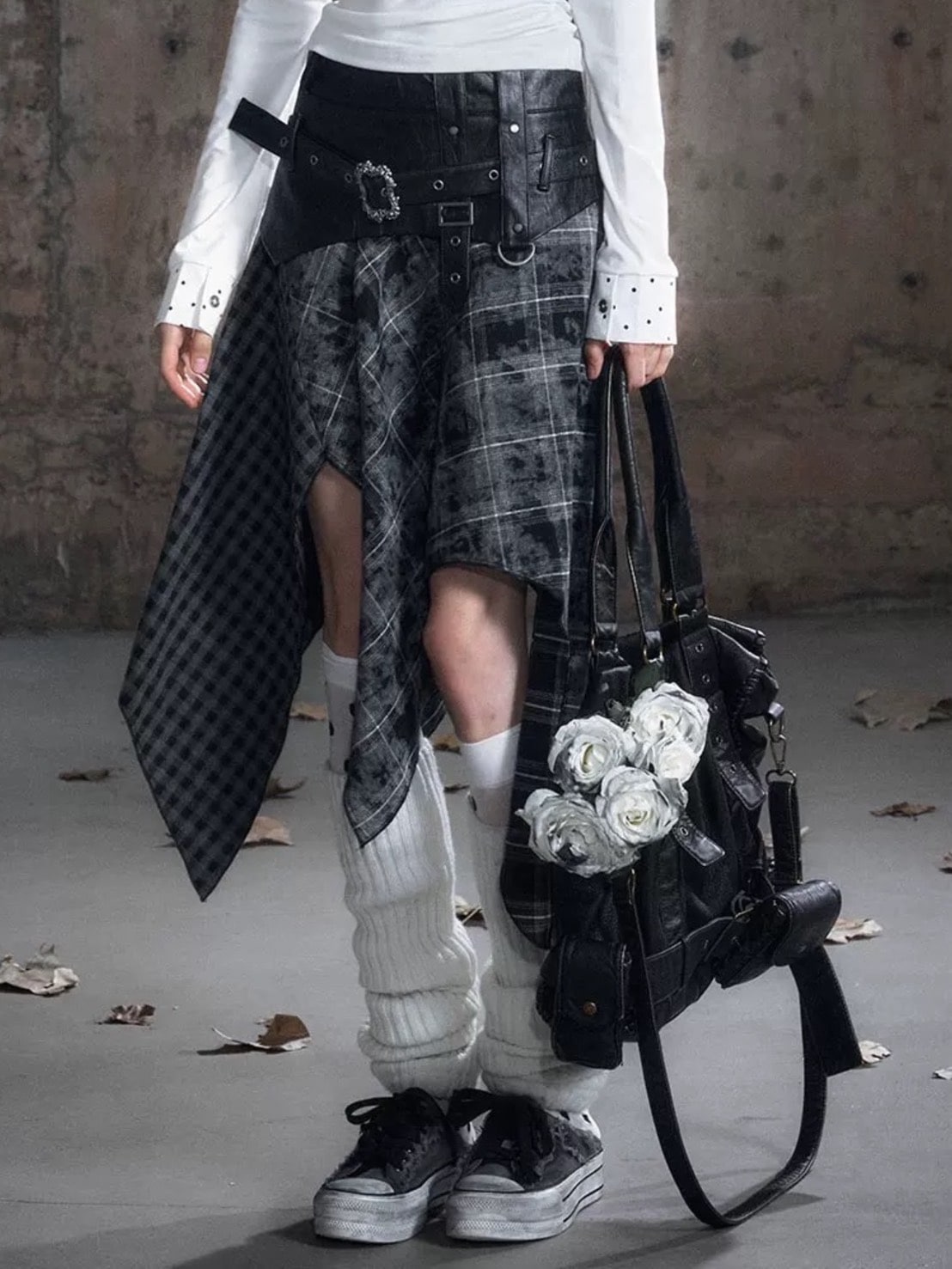 【Cest Nous】Belted Plaid Skirt / 【セヌー】ベルトアシンメトリースカート
