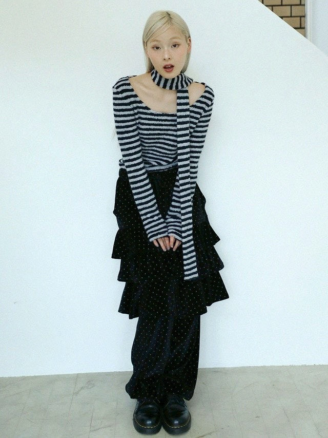 12/21 20:00 発売【Uglyshadow】DOT VELVET CANCAN MIDI SKIRT PANTS