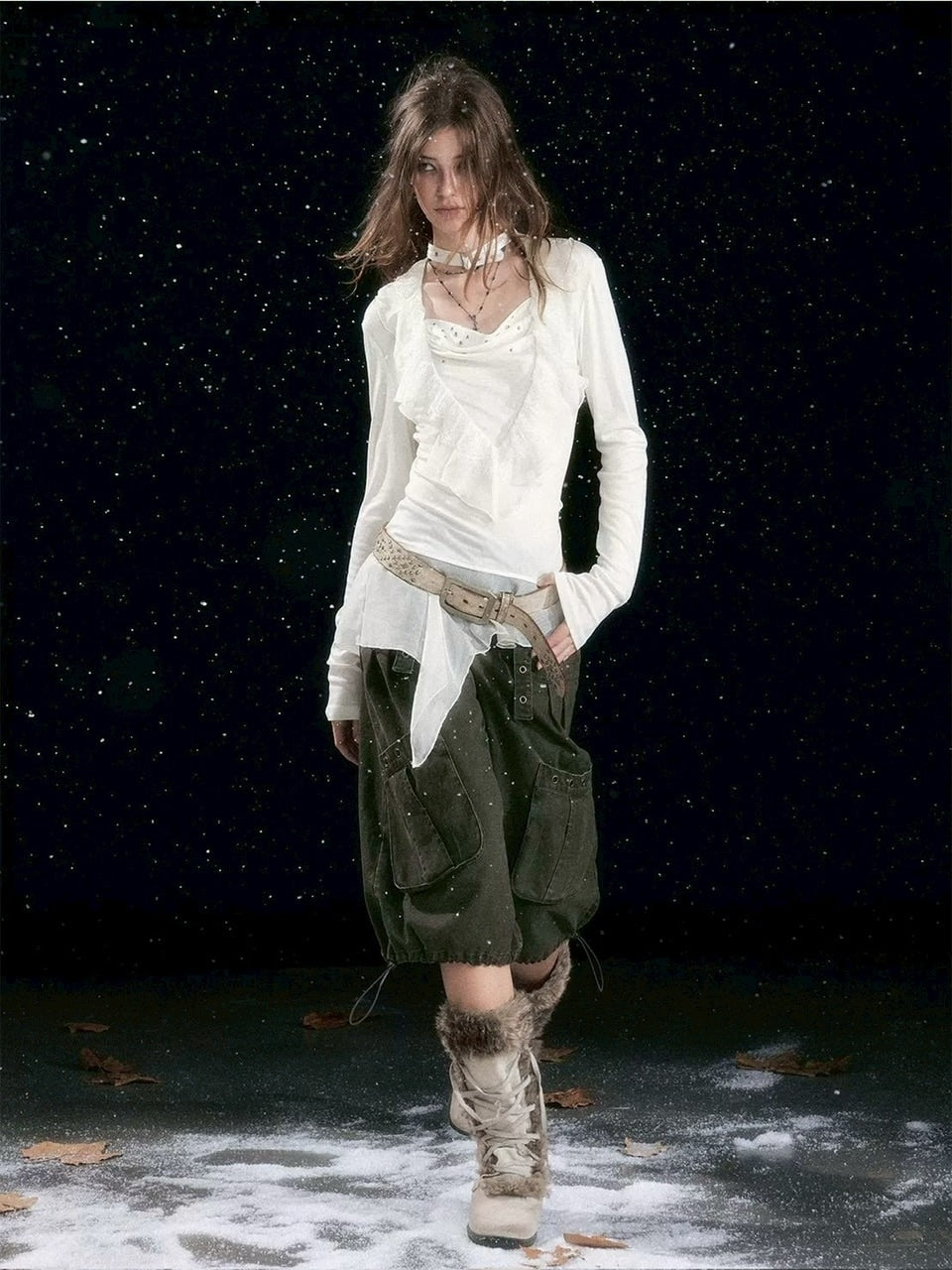 【Cest Nous】Ruffle hem top / 【セヌー】チョーカー付きアシンメトリーフリルトップス