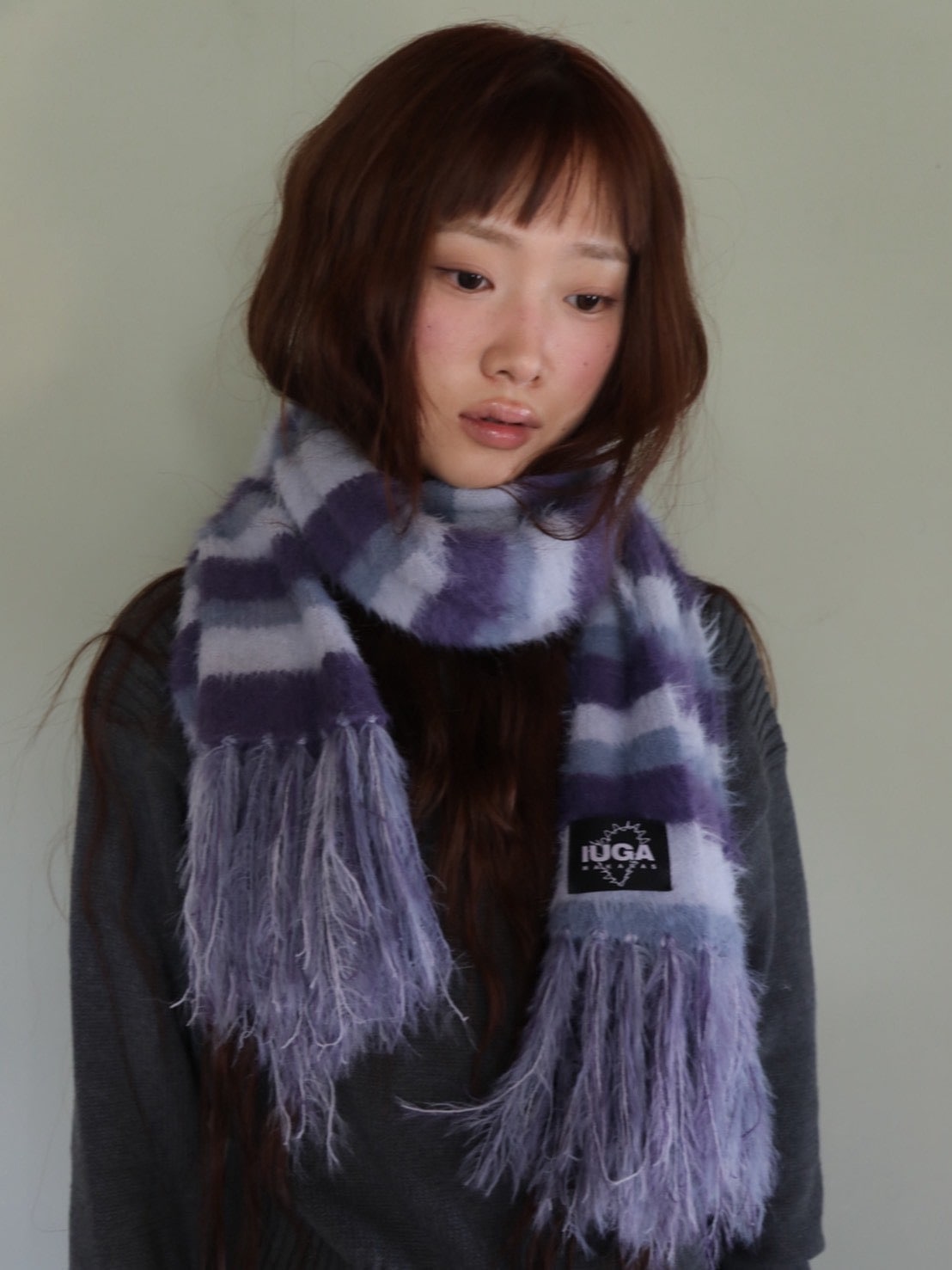 【IUGAMAKARAS】Striped Hairy Bold Muffler