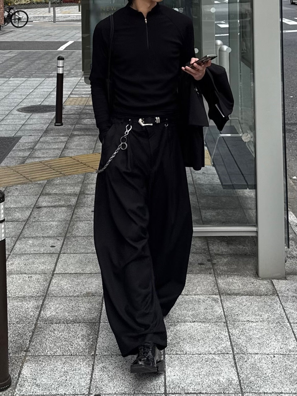 受注制【Chikashitsu +】two-tuck wide slacks / 【チカシツプラス】ツータックワイドスラックス (2color)