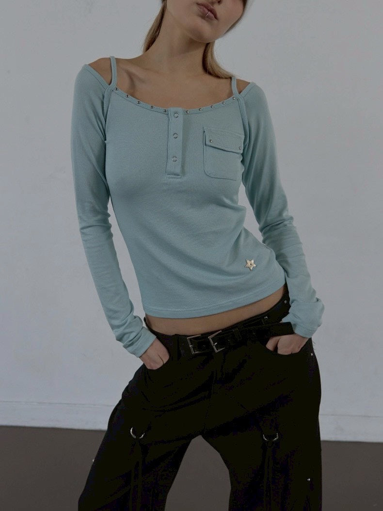 【SETUP‐EXE】SLEEVELESS LAYERED TOP / 【セットアップエグゼ】キャミレイヤード長袖Tシャツ