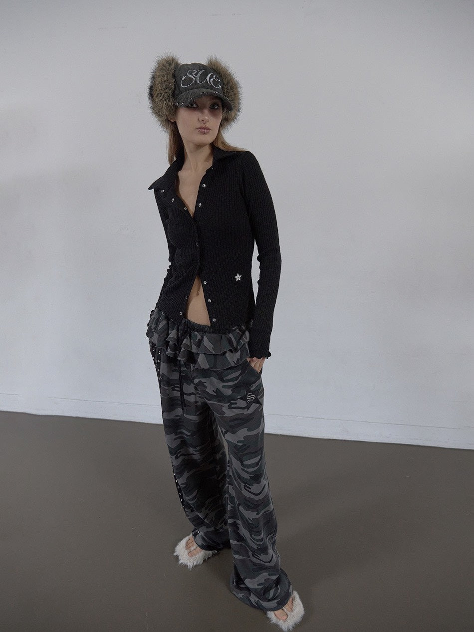 【SETUP‐EXE】FRILL EYELET SWEATPANTS / 【セットアップエグゼ】フリルアイレットサイドラインスウェットパンツ