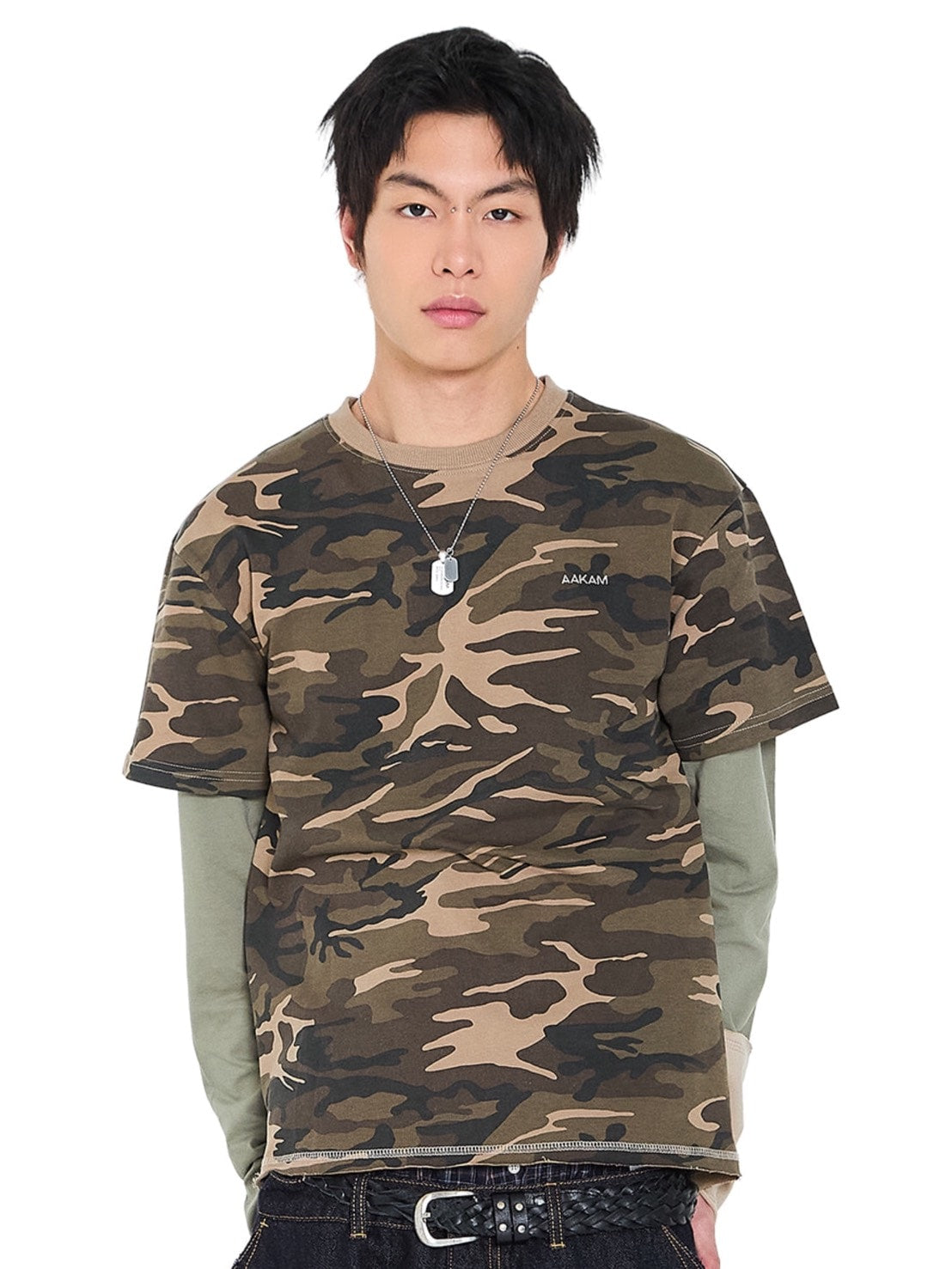 【AAKAM】Camouflage layered Long Sleeve