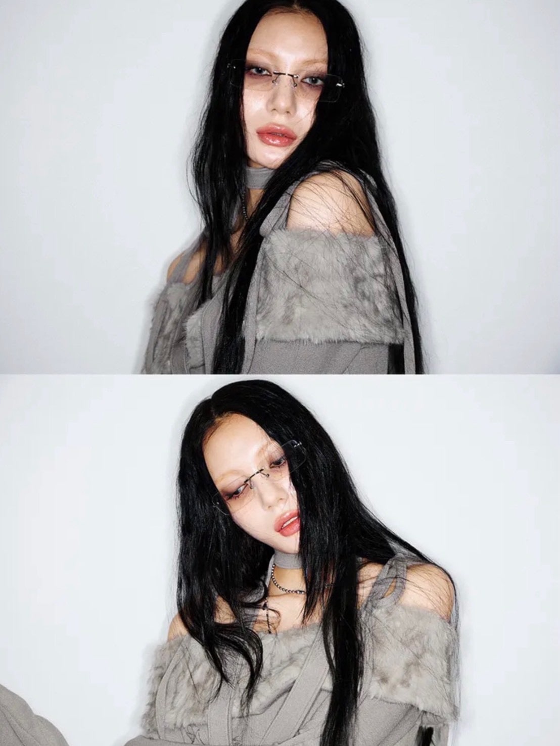 【NOT KNOWING】Fur Off Shoulder Lace Up Top