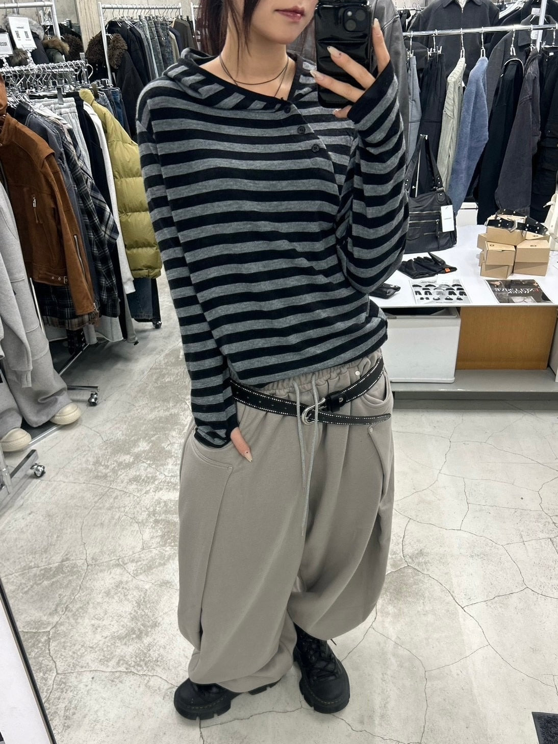 受注制【youll】asymmetry border henley hoodie (2color)