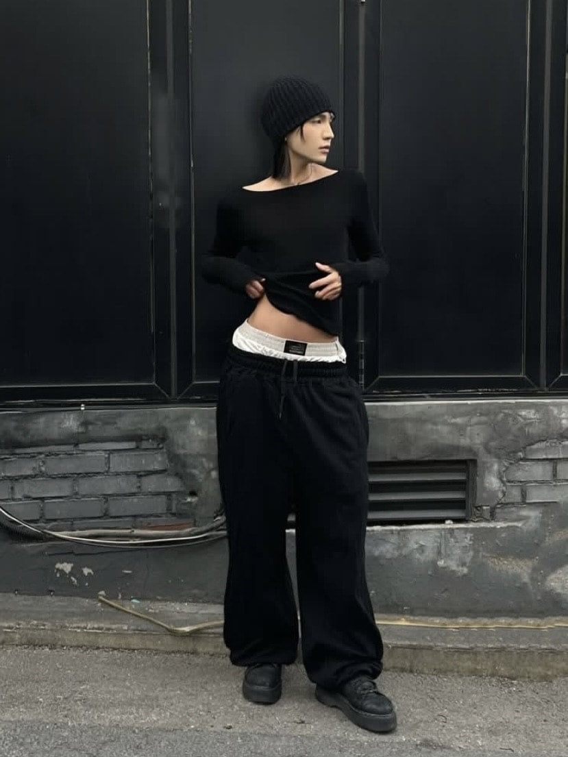 【BLACK PURPLE】Shadow Loop Wide Pants