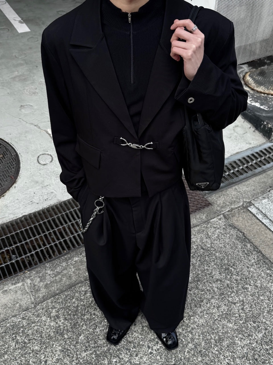 大阪店WEB限定受注制【Chikashitsu＋】mettal buckle cropped jacket / 【チカシツプラス】メタルバックルクロップジャケット