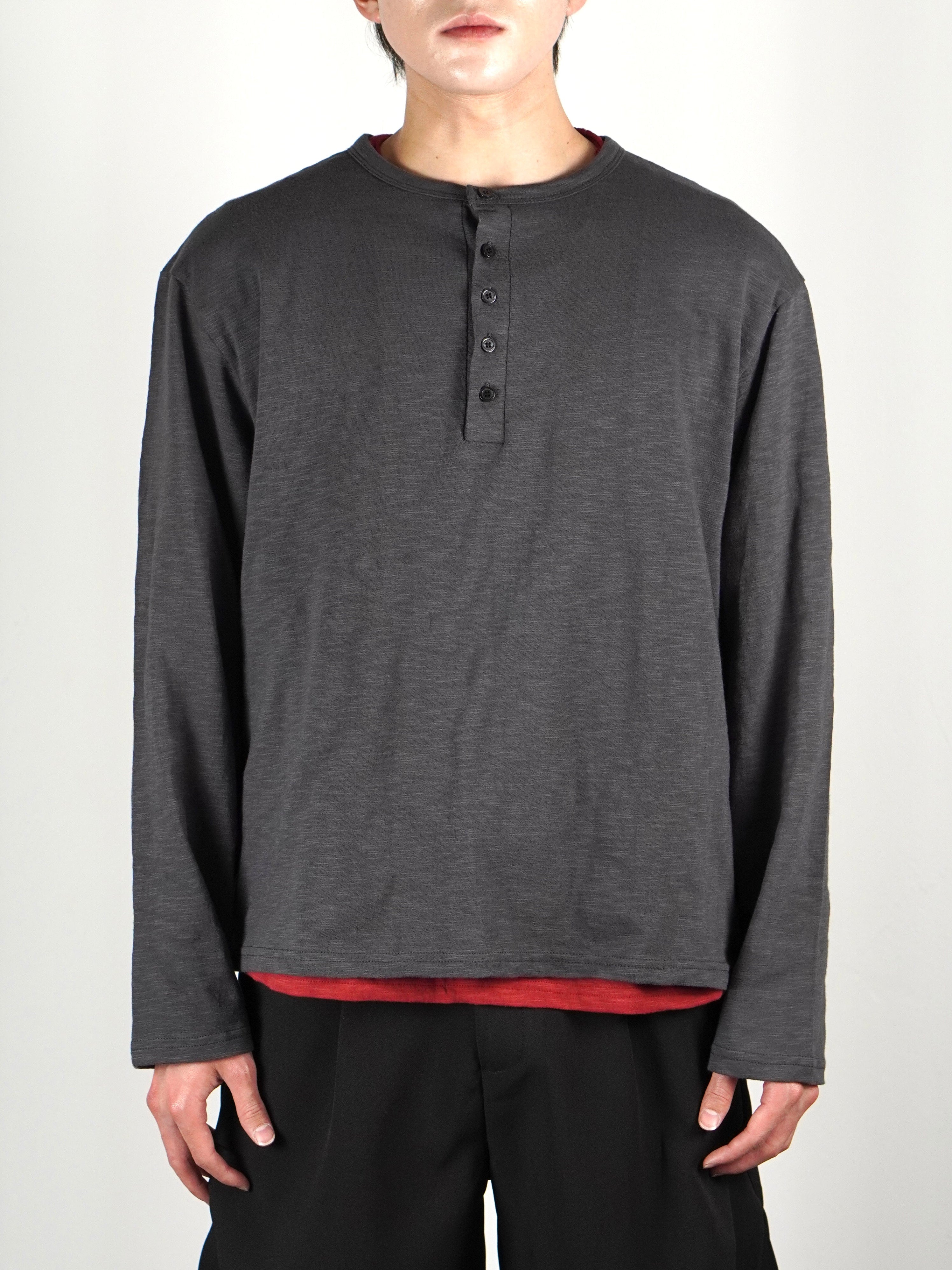 受注制【Chikashitsu +】sheer cotton henley neck long sleeve (4color)