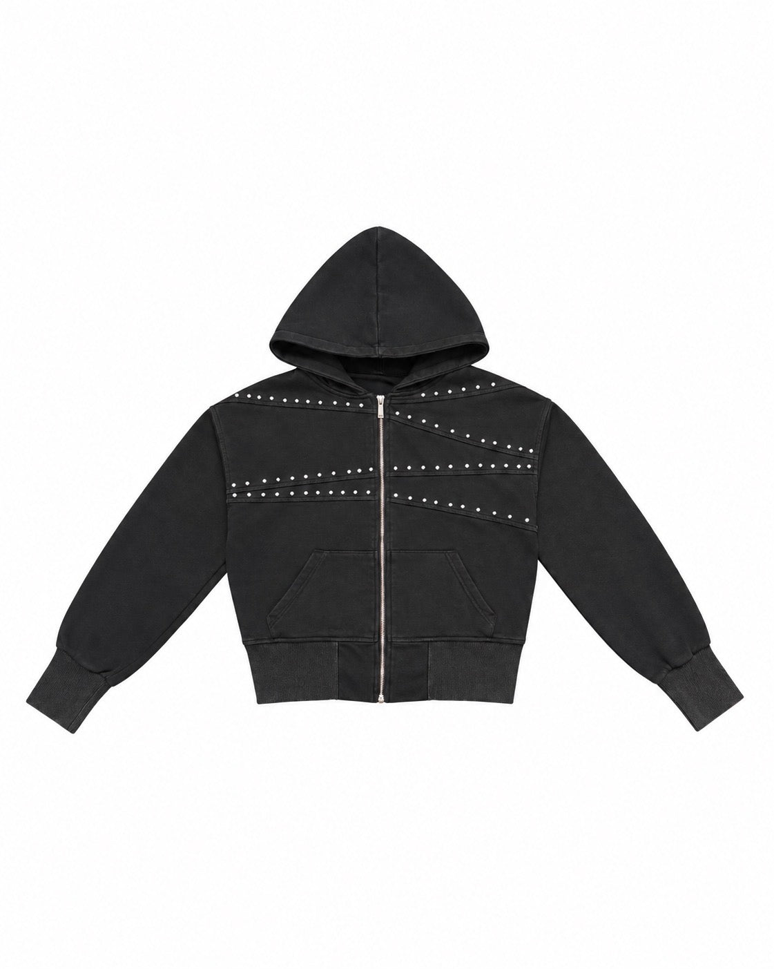 国際配送【Never mind the XU】Washed Studded Zip Up Hoodie