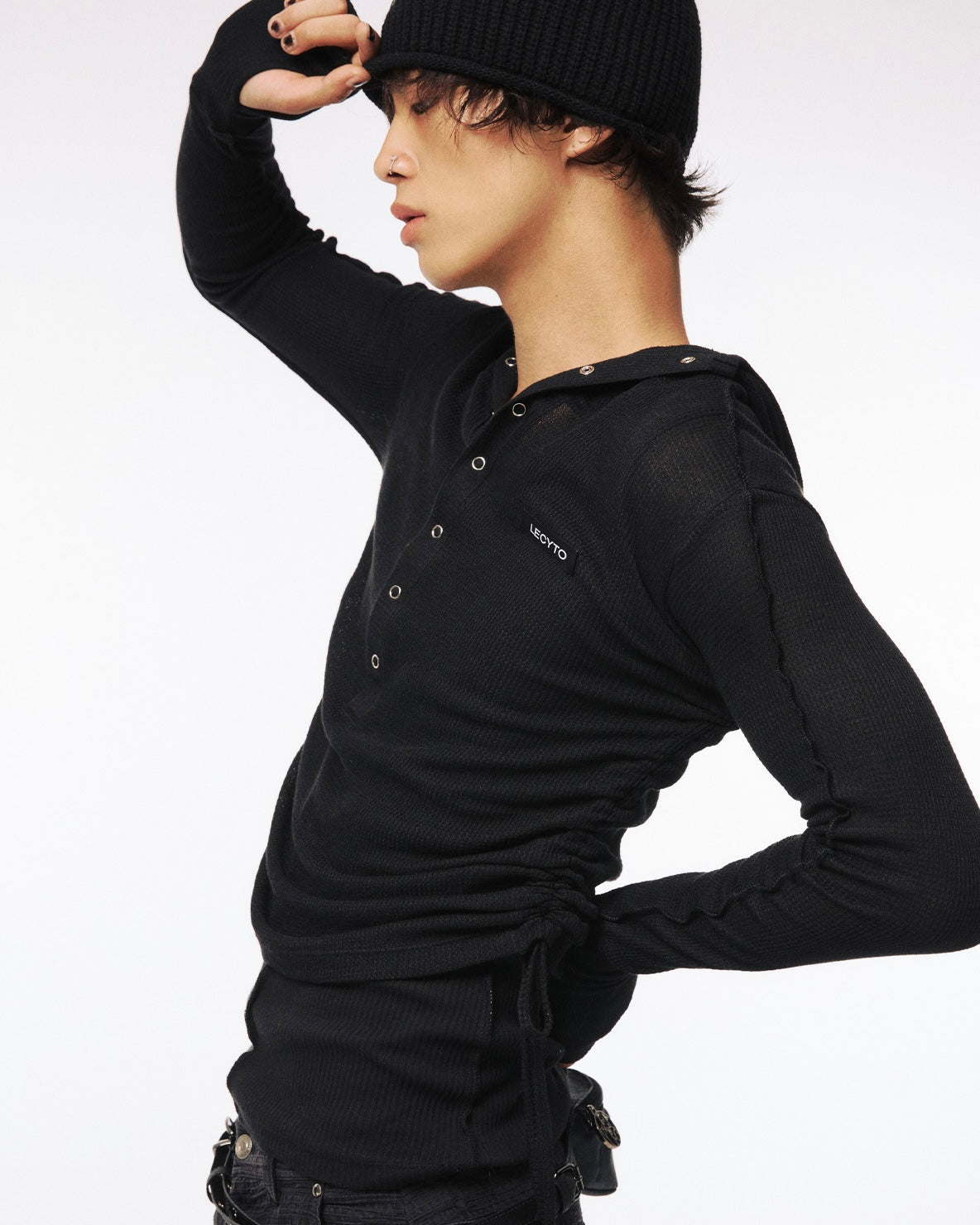 【LECYTO】String Slim Hooded T-shirt