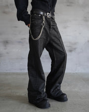 【CHIKASHITSU PLUS HIGH】Linear coating denim flare pants