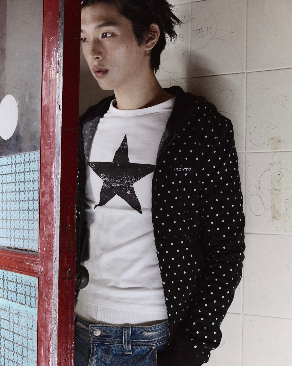 【LECYTO】Polka Dot Hoodie Zip-Up