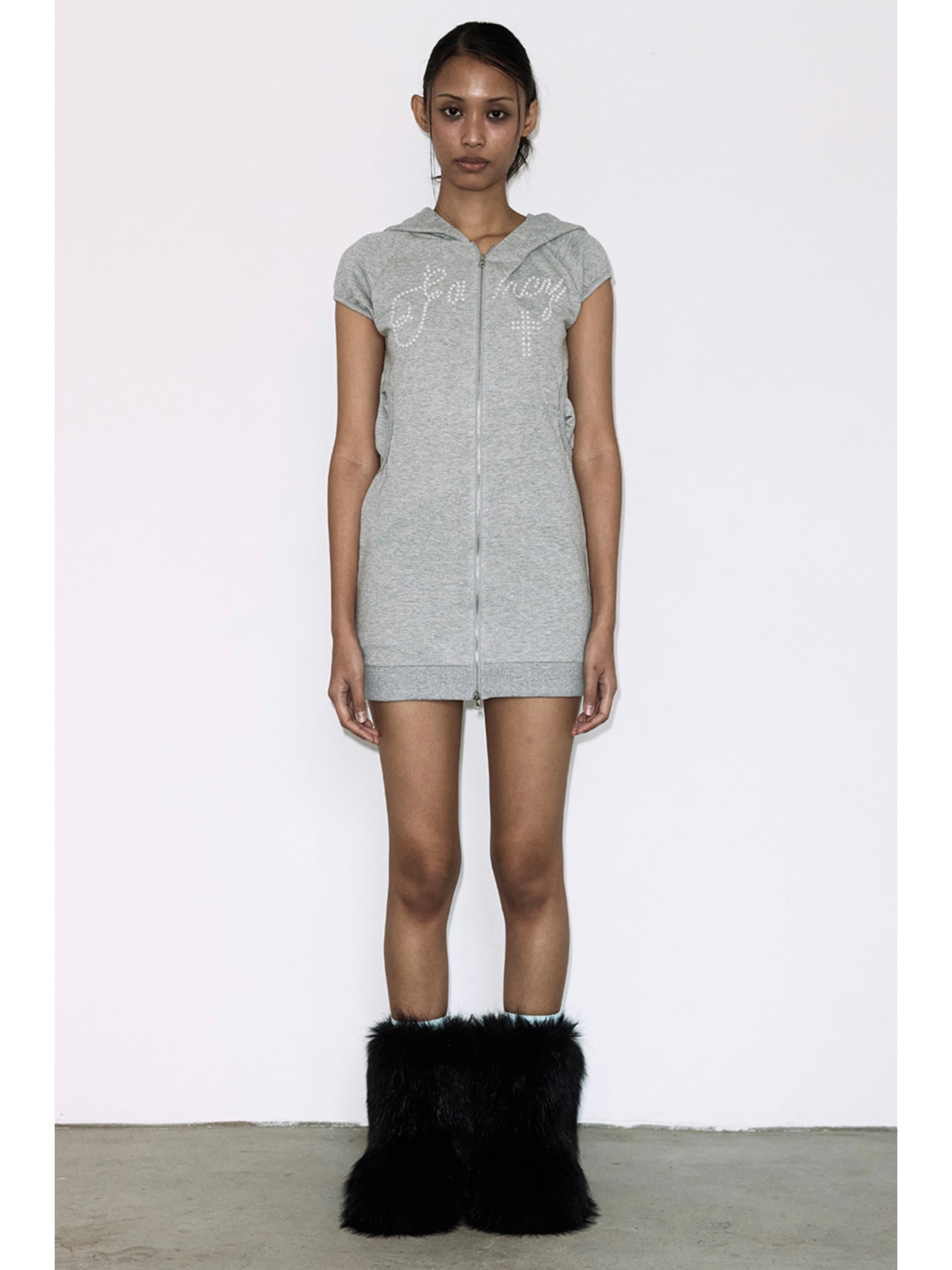 【FANCY CLUB】HOTFIX PUFF SLEEVE HOOD ONE-PIECE