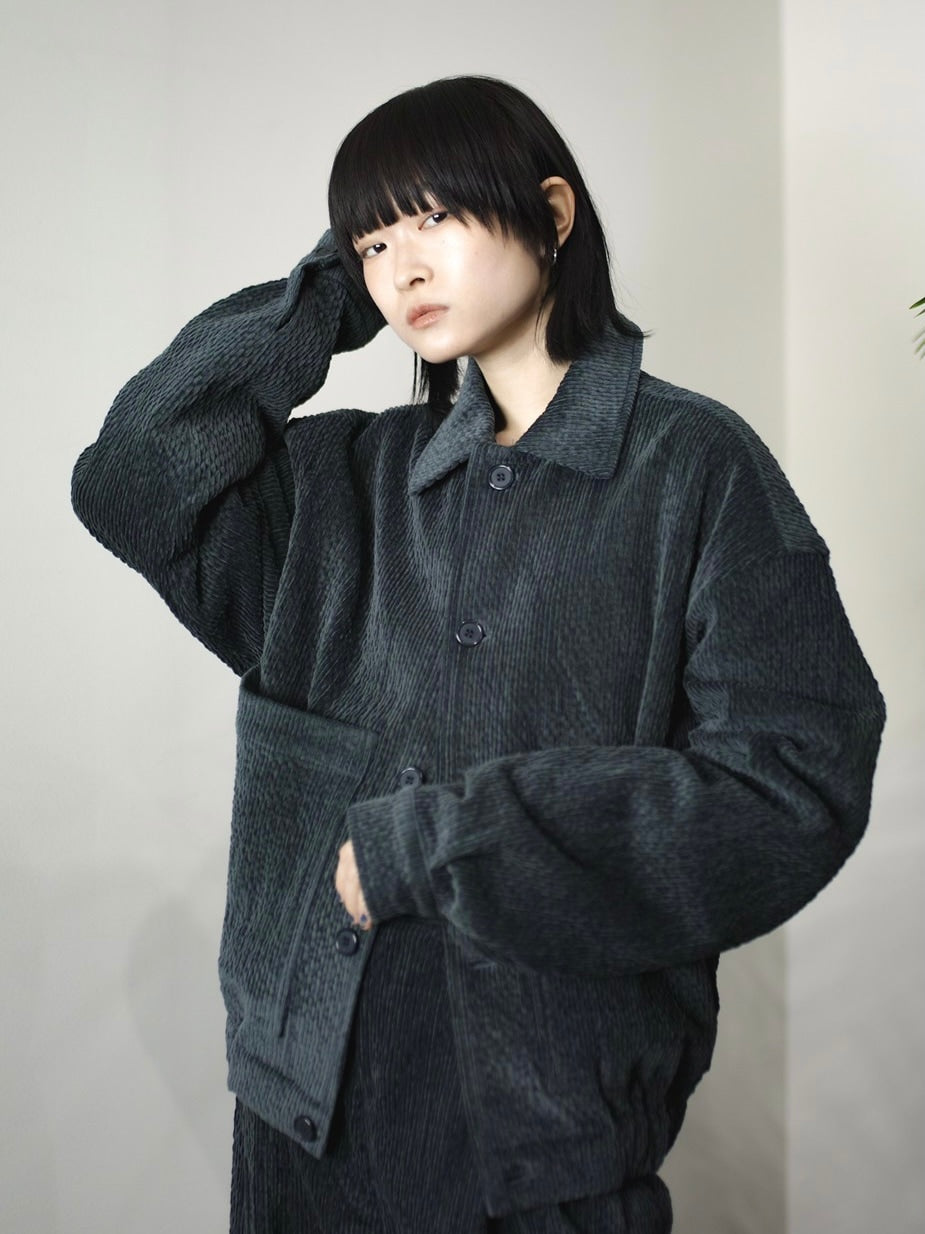 受注制【Chikashitsu +】set up design corduroy cropped jacket (3color)
