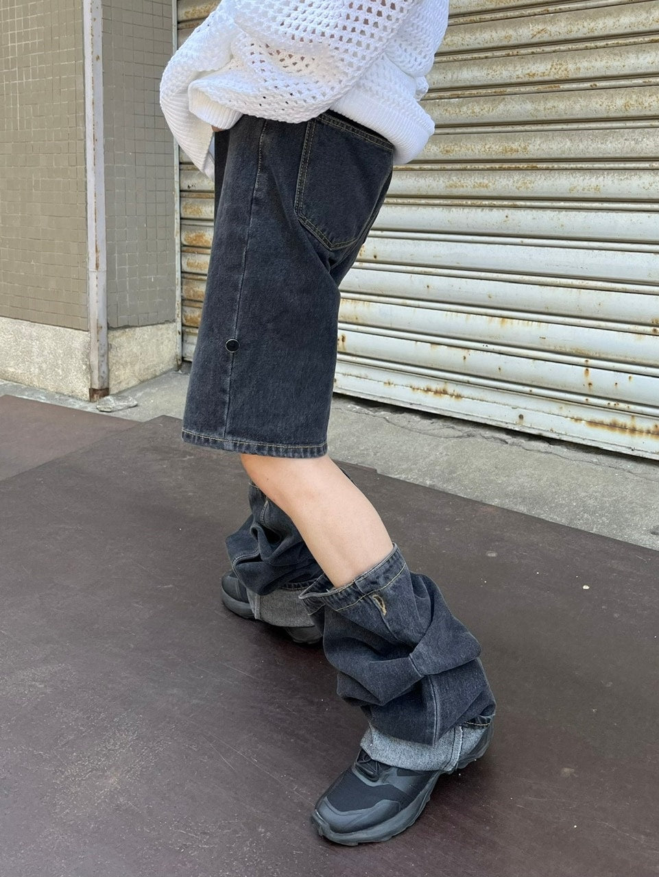 受注制【Chikashitsu +】docking 2way denim pants