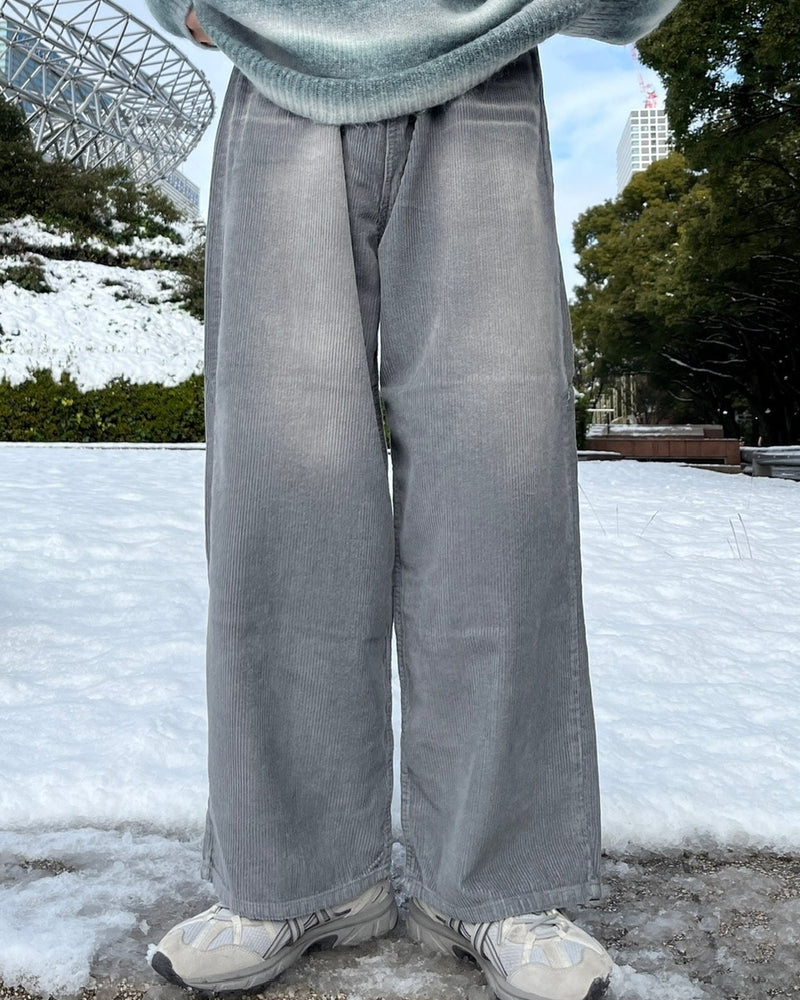 受注制【Chikashitsu +】vintage wash wide corduroy pants (2color)