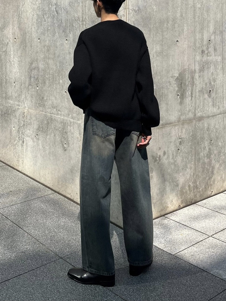 受注制【Chikashitsu +】vintage wash semi wide denim pants