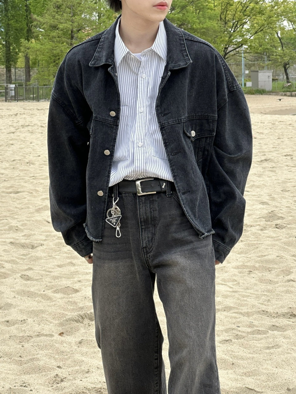 大阪店WEB限定受注制【Chikashitsu +】cropped stripe shirts (2color)