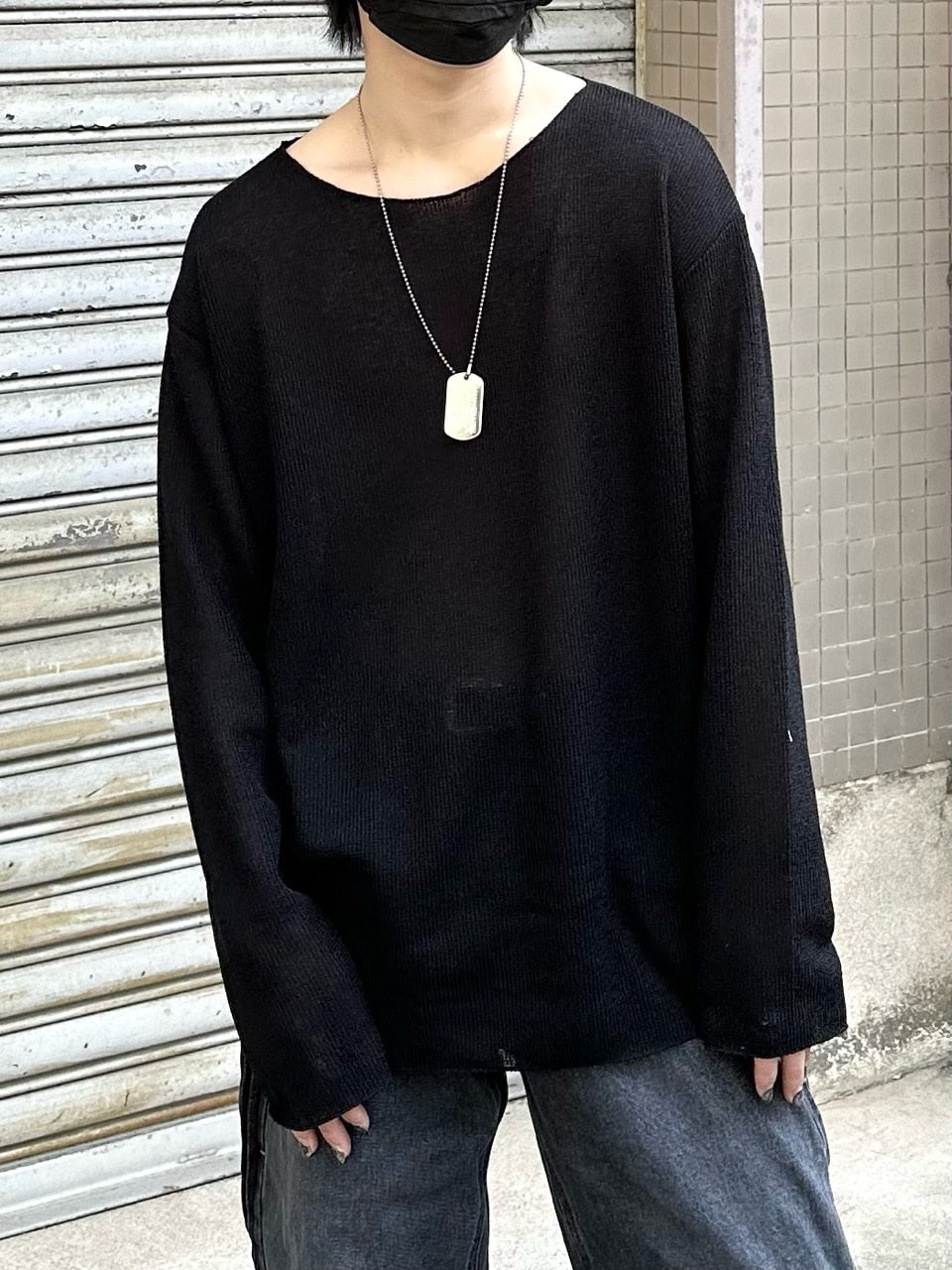 受注制【Chikashitsu +】see-through long sleeve knit (2color) / 【チカシツプラス】シースルー長袖ニット
