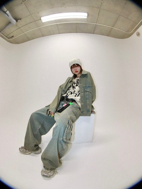 受注制【Never mind the XU】set up washed denim jacket (2color)