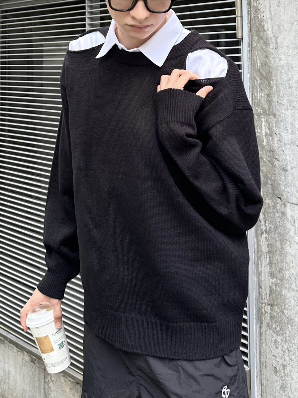 受注制【Chikashitsu +】shoulder slit knit (4color)