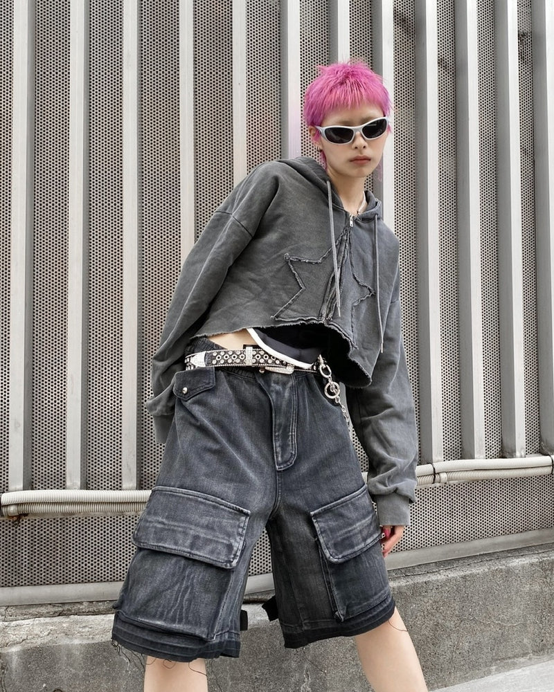 【Never mind the XU】star zip up crop hoodie (3color)